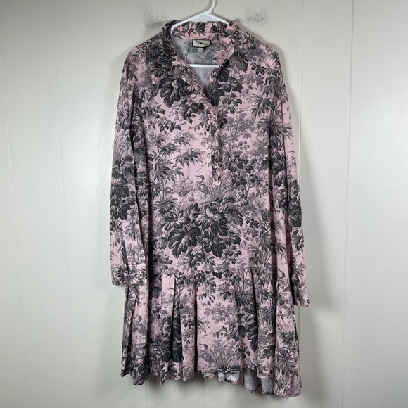 Tuckernuck Pink Floral Print Button Down Shirt Dress Midi XXL Long Sleeve